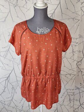 Toad & Co Orange Printed 100% Tencel Cinched Elastic Waist Top